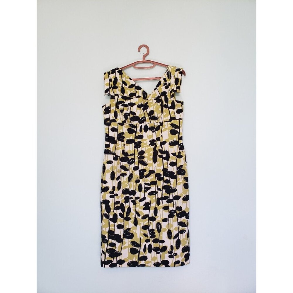 Adrianna Papell Womens 10 Dress Pencil Green Black Leaf Sleeveless Cap Stretch
